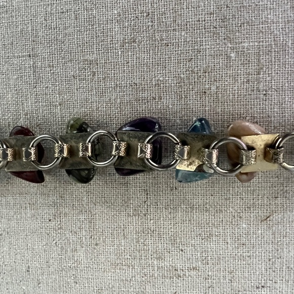1970’s vintage gold tone panel link bracelet with mixed gemstones - Picture 7 of 13